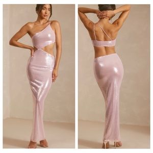 NWT Oh Polly ISABEL Sheer Sequin One Shoulder Cut Out Maxi Dress in Lilac size 2